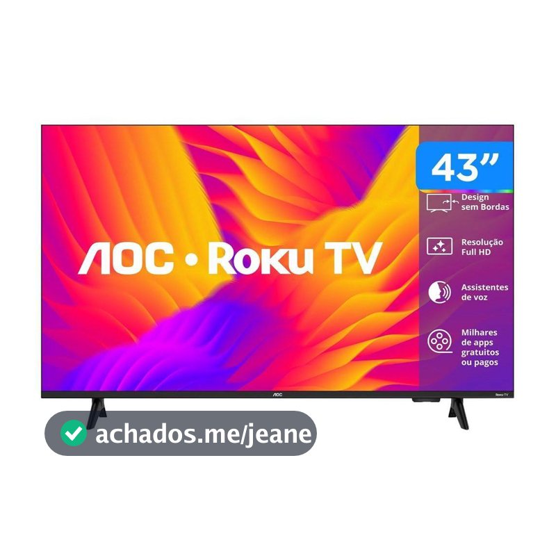 Smart TV 43" AOC Full HD DLED 43S5155/78G Roku TV 2025