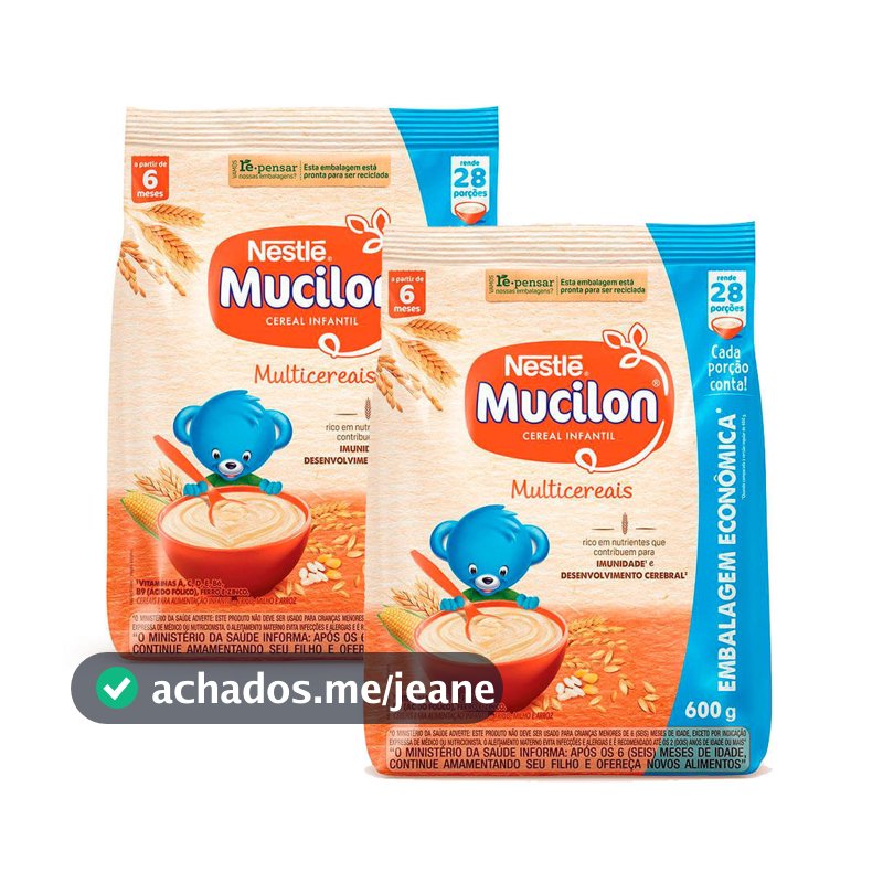 Kit 2 Mucilon Multicereais Cereal Infantil Sachê 600g
