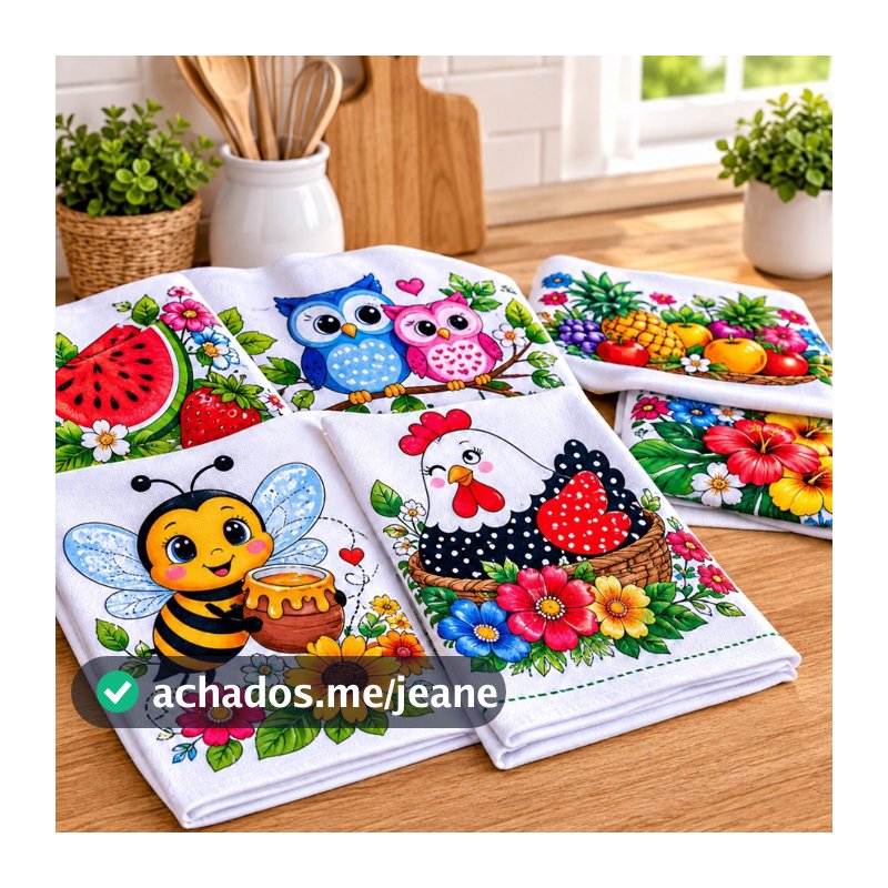 Pano De Prato Copa 100% Algodão Estampado Cozinha 35x68 Absorvente Não Solta Fiapo Não Desbota Kit 5, 10, 15, 20 Peças