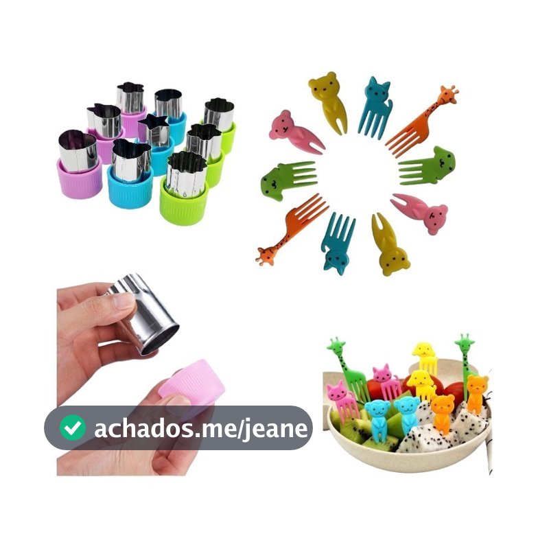 Cortadores de Frutas Legumes e Massas + Garfinhos Kit 9 Peças Infantil Escolar