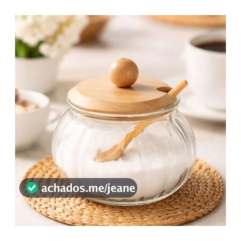 Açucareiro De Vidro Doraine 230ml Com Tampa e Colher De Bambu Hauskraft Elegância Natural