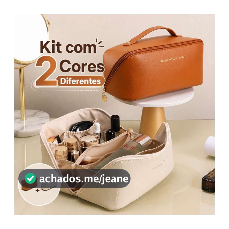 Kit 2 Bolsa Necessaire Feminino Cosmético De Couro PU De Grande Capacidade Em Alto Qualidade