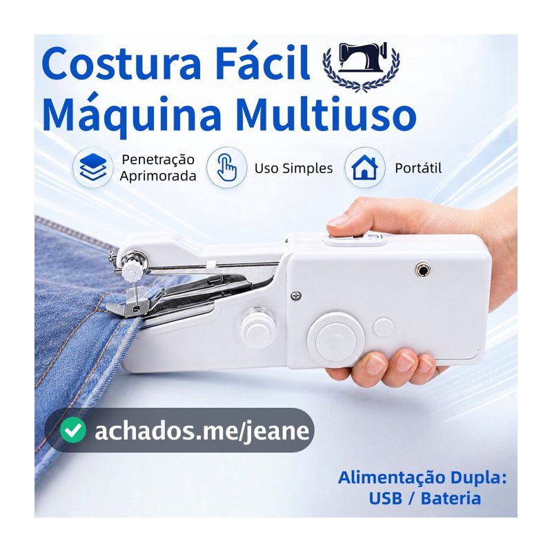 Máquina de Costura Portátil Mini a Bateria – Ferramenta Manual para Couro, Lã e Jeans