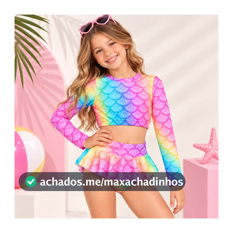 Biquini Infantil Conjunto Top Manga Longa e Calcinha Proteção UV  Suplex Premium Moda Praia