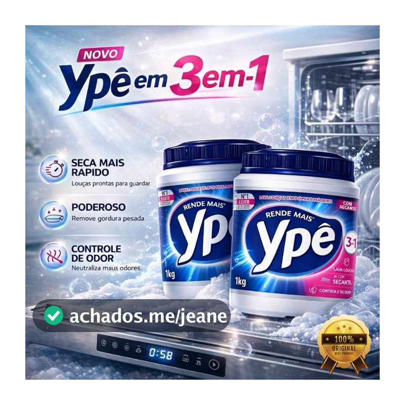 Detergente Lava Louças Ypê em Pó 1Kg ou 450g para Máquina - Escolha a Quantidade