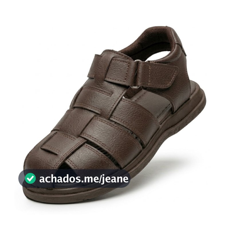 Sandália Adulto Masculina Couro Fivela Com Palmilha Ortopédica Leve e Macia Confortável Kaiak