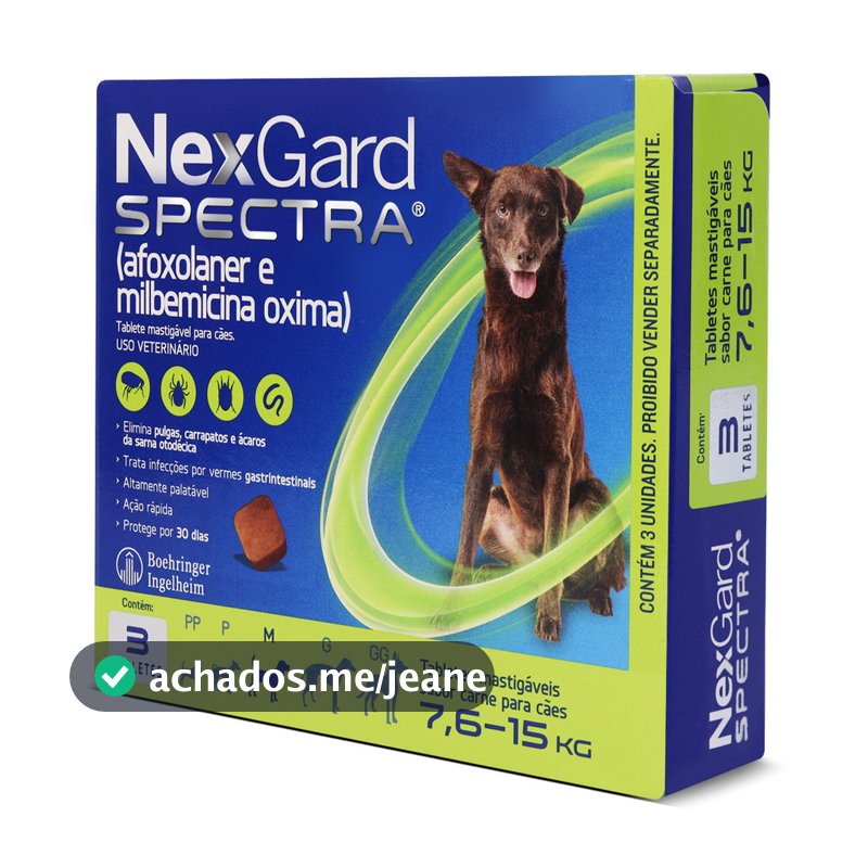 Nexgard Spectra M 7,6kg  A 15 Kg 3 Tabletes Antipulgas e Carrapatos Para Cachorro