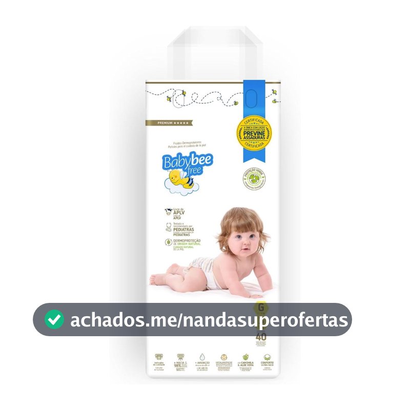 Fralda Premium Dermoprotetora Bebê Pele Sensível APLV Livre Baby Bee Free Vários Tamanhos