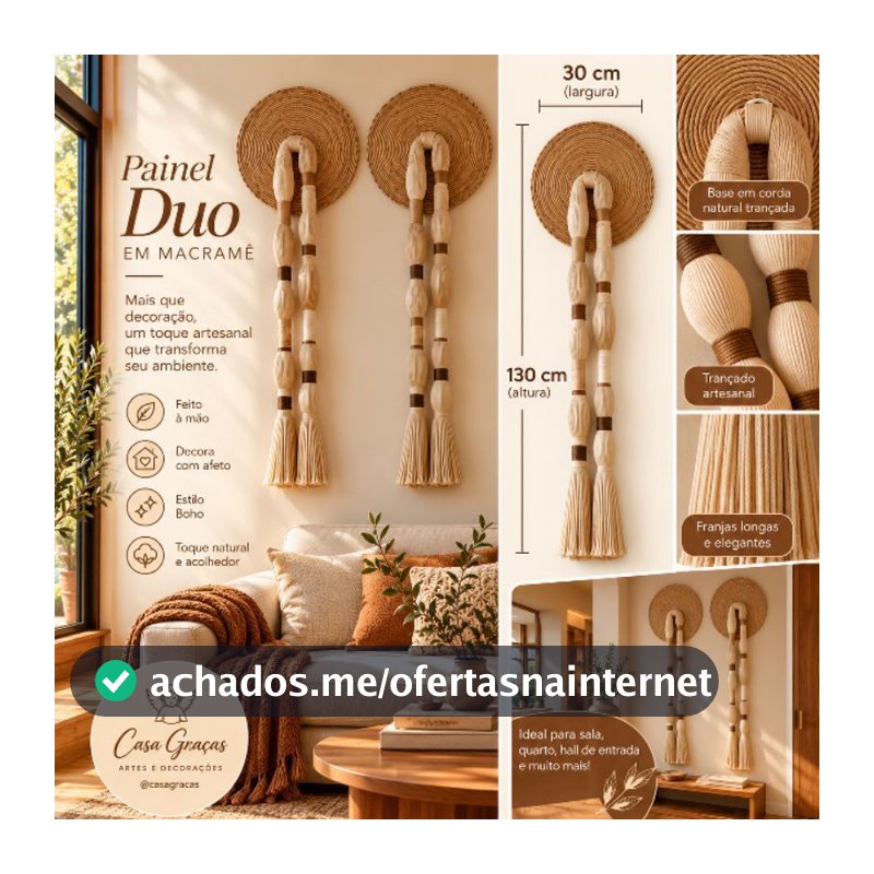 Colar de parede Duo Rustico macrame. decoração boho, painel em macramê