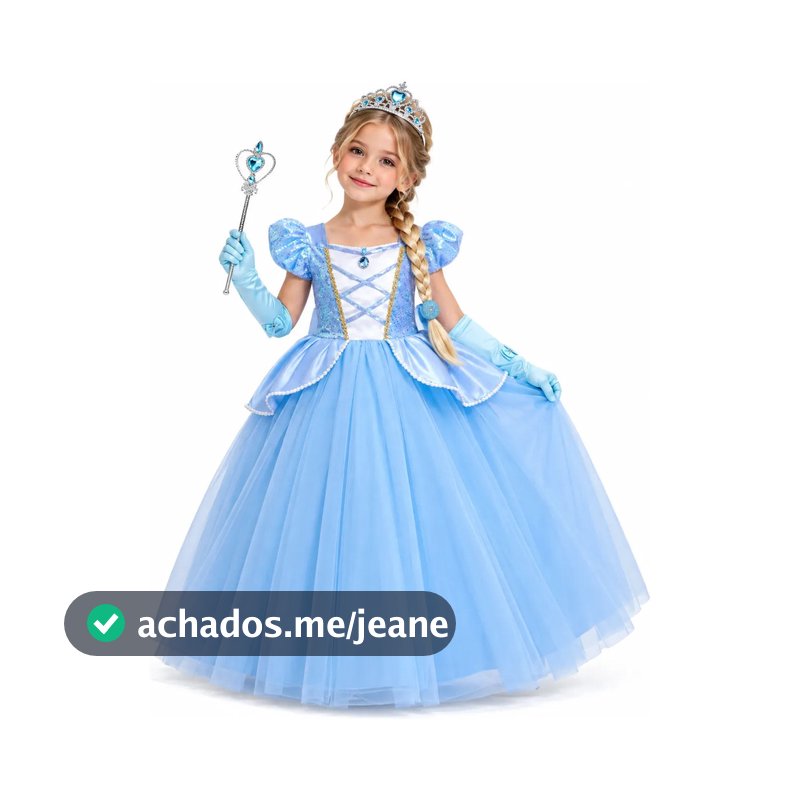 Kit Fantasia Infantil Vestido Princesa Cinderela Menina