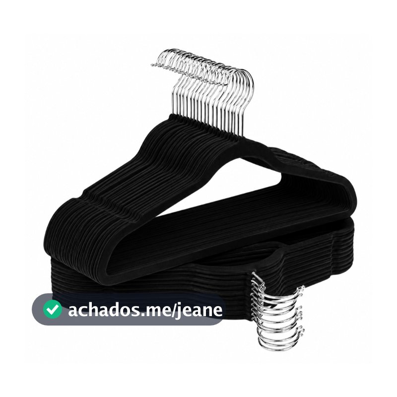 Kit 20/30/50 Unidades De Cabides Veludo Para Roupas Adulto Fino Resistente Preto