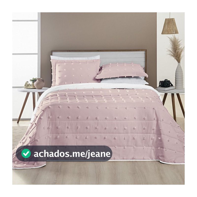 Cobre Leito Pompom Casal Queen King 300 Fios Dupla Face - 3 Peças