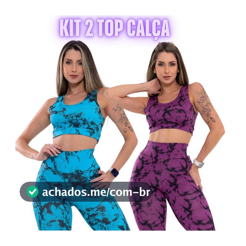 Kit 2 Conjuntos Feminino Tie Dye Marmorizado Conjunto Academia Fitness Legging Cintura Alta Top yoga