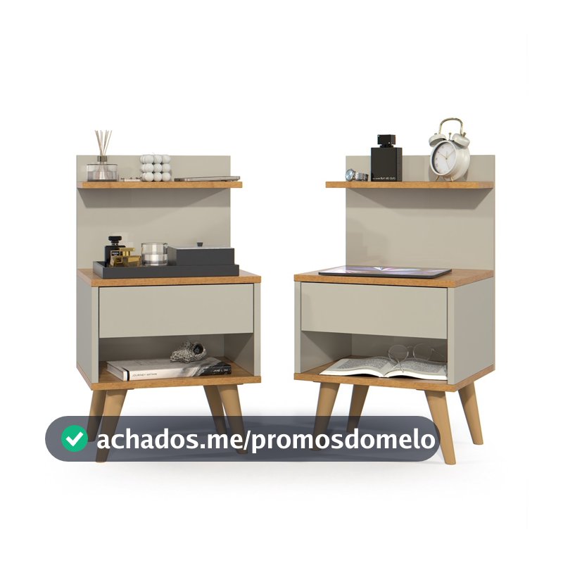 Kit com 2 Mesa de Cabeceira Retrô Com 1 Gaveta Sleep Decor