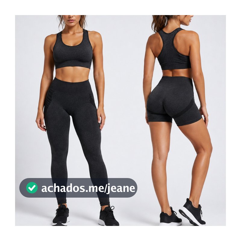 Kit Conjunto Fitness Feminino 3 Peças Top Legging Cintura Alta Short Levanta Bumbum Zero Transparência Academia