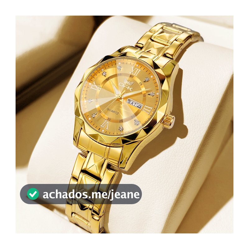 OPK Relógio Feminino Original A prova d água Luminoso Luxo de Aço Inoxidável Dourado 6023