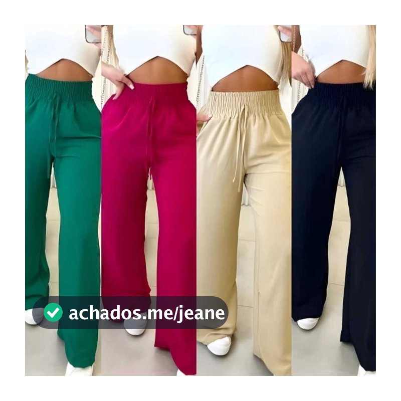 Calça Pantalona Feminina Com Bolso Cintura Alta