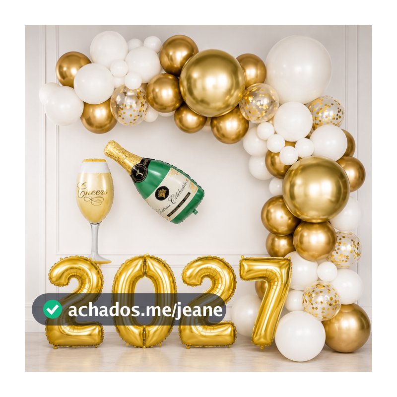 Kit Balão Bexiga Ano Novo + Numero Metalizado Dourado 2027 + Taça + Garrafa