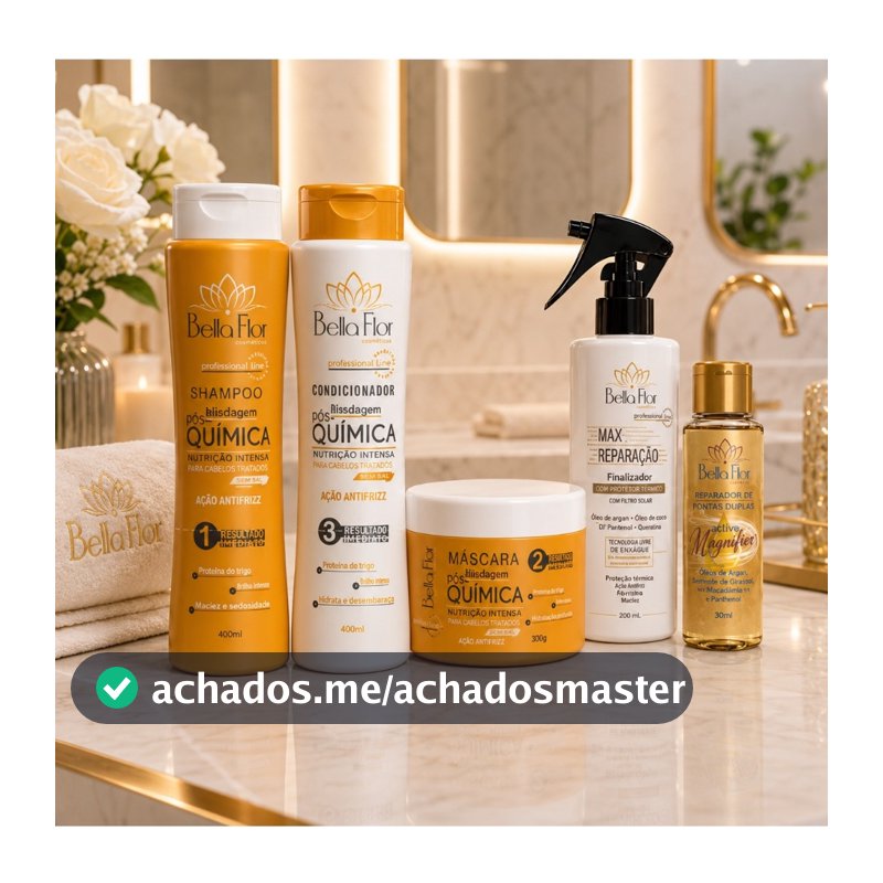Kit Pós-Química + Max Reparação + Reparador de Pontas Duplas 5 produtos Bella Flor Hidratação Reparação Profissional