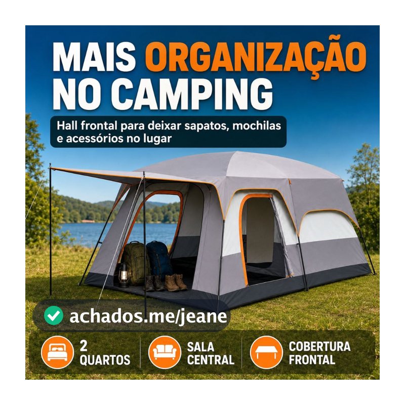 Barraca Familiar Grande 8–12 Pessoas com 2 Quartos, Sala, Hall Frontal e Espaço Extra para Organizar Equipamentos