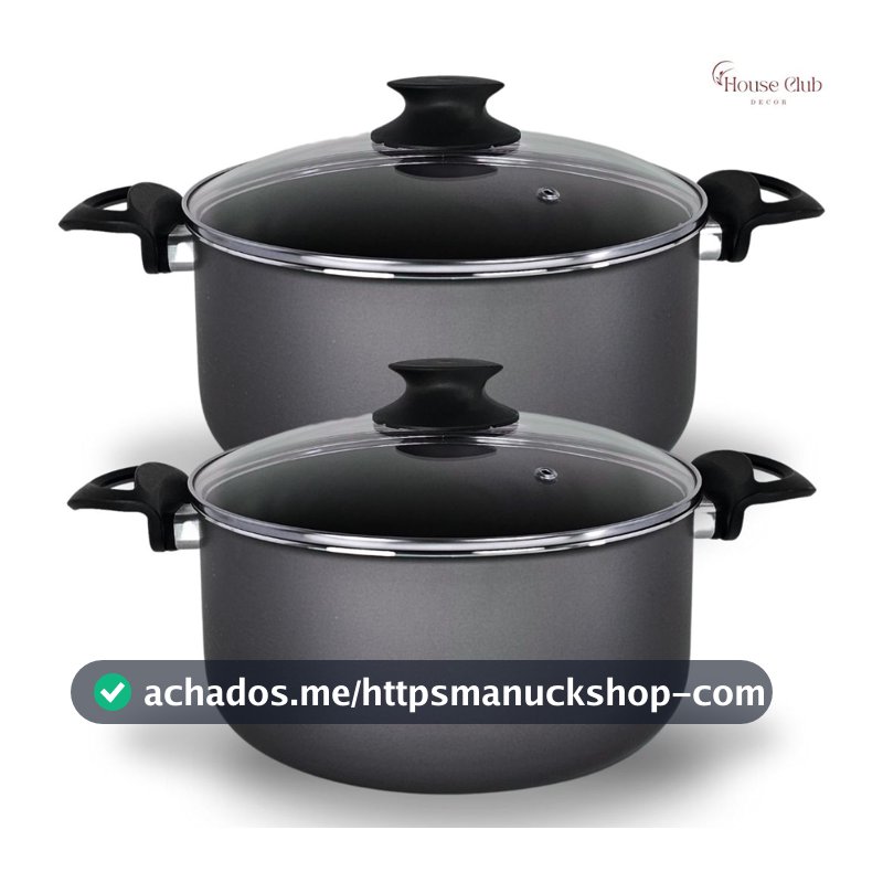 Kit Panelas Caçarolas Plus 02 Peças TAMANHO GRANDE 22 e 24 Antiaderente Com 5 Camadas de Teflon Cor Grafite Preto