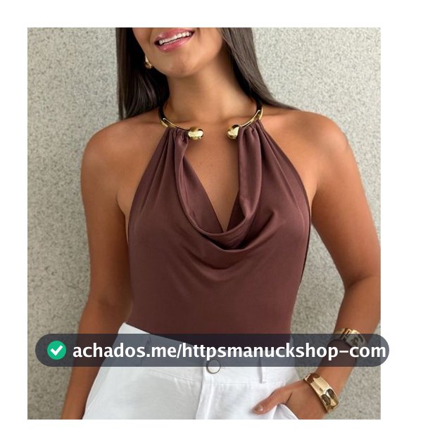 Blusa Feminina Argola Colar Decote V Vazado Costas Nua Suplex Premium Estilosa Elegante