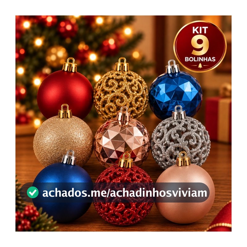 Kit 9 Bolinhas de Natal 6cm Enfeites Para Árvore Decoração Bolas Natalina