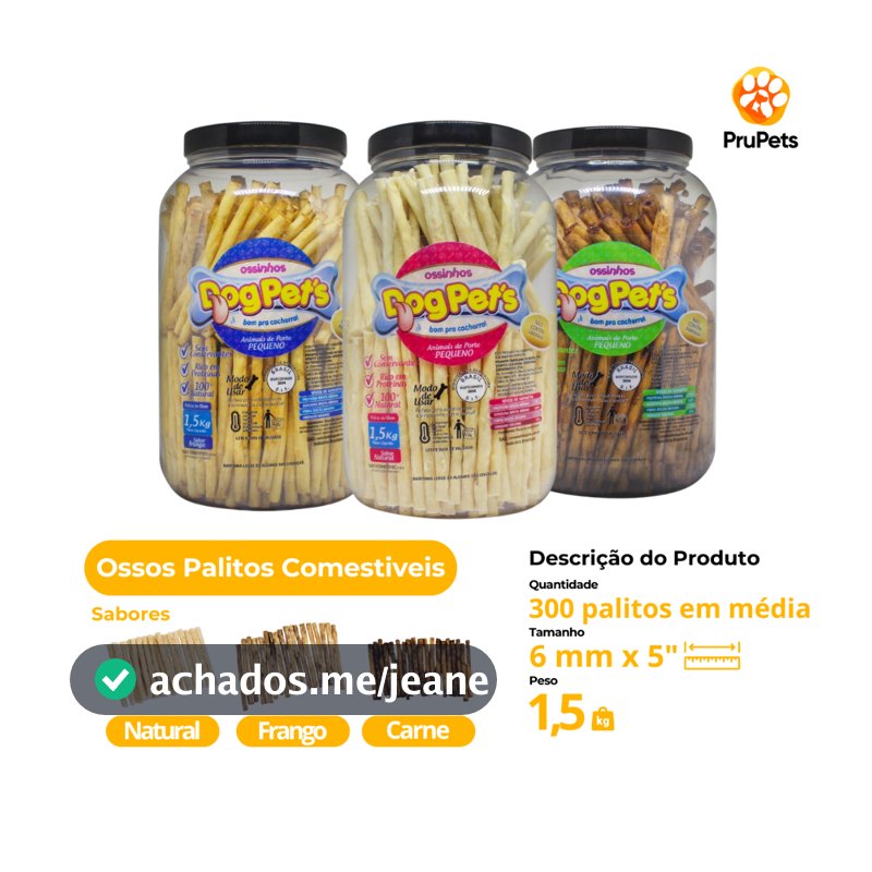 Palitos Ossinhos DogPets Comestíveis Mastigável Vários Sabores 1,5kg