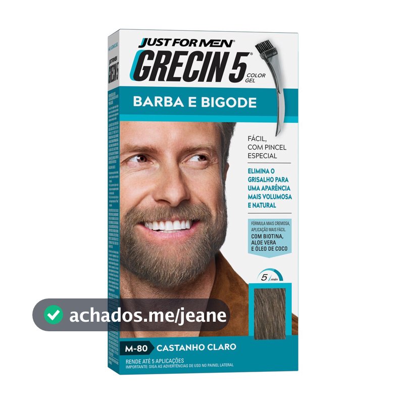 Grecin 5 Color Gel Barba e Bigode Castanho Claro M-80 28g - Cobre os fios grisalhos em 5 minutos.