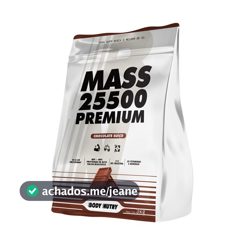 Hipercalórico Mass 25500 Premium, 3kg Anticatabólico e Ganho de Massa Muscular - Body Nutry