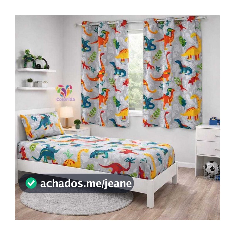 Kit Cortina Decoração Quarto Infantil + Jogo De Lençol Solteiro Menino/Menina