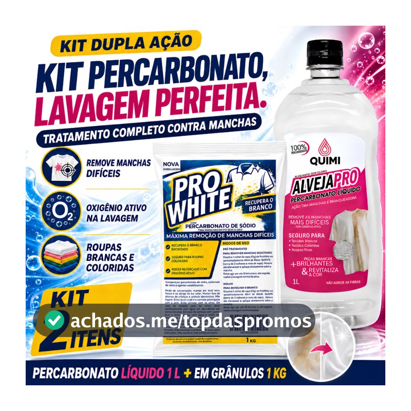 Kit Percarbonato de Sódio 1KG + 1L Percarbonato Liquido Lava Roupa Alvejante Roupa Branca