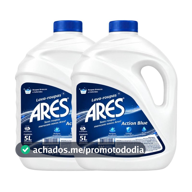 Kit 2 Unidades Lava Roupas Líquido Ares Action Blue 5L Roupas Brancas e Coloridas