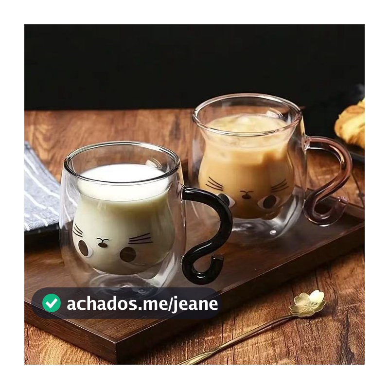 Caneca de vidro duplo em formato de gatinho 250ml