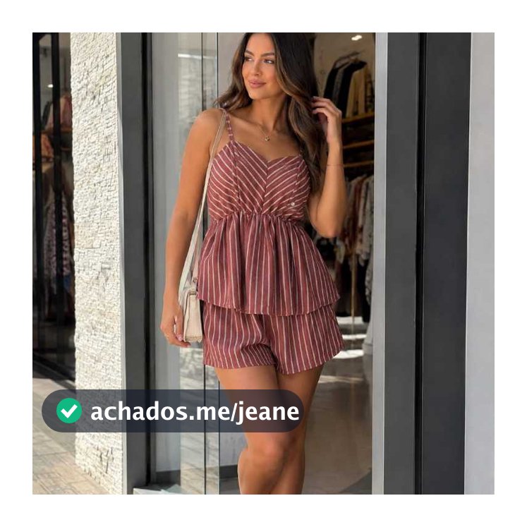 Conjunto Listrado Feminino Laura Tecido Linho Blusa e Shorts Verão Casual Elegante