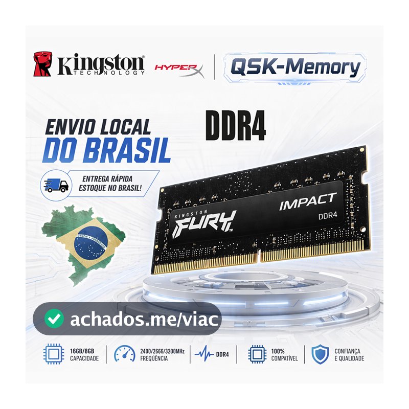 Kingston Memória RAM Notebook DDR4 8GB 16GB 2400 2666 3200MHz 1.2V SODIMM - Estoque BR Envio 24h
