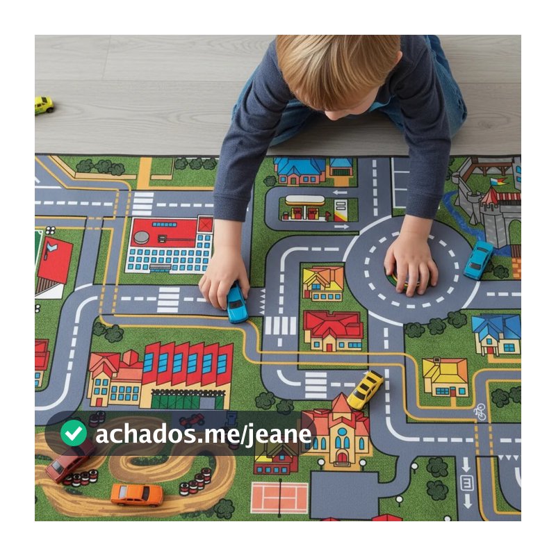 Tapete Atividades Infantil Pista Corrida Carrinho 200x100cm Grande Quarto Menino Carros Caminhao