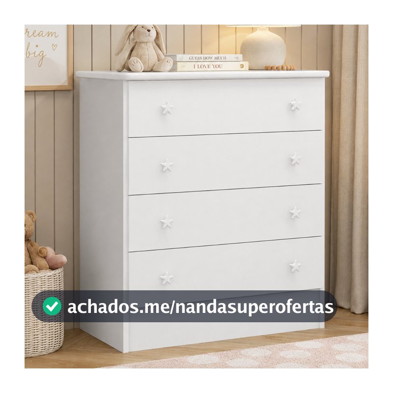 Cômoda Infantil Doce Sonho 4 Gavetas com Puxador Estrela Qmovi