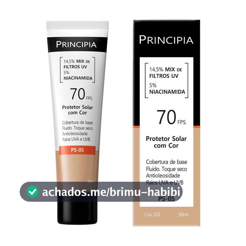 Principia Protetor Solar PS-05 Cor 2.0 c/ 14,5% Mix de Filtros UV + 5% Niacinamida FPS 70 - 30ml