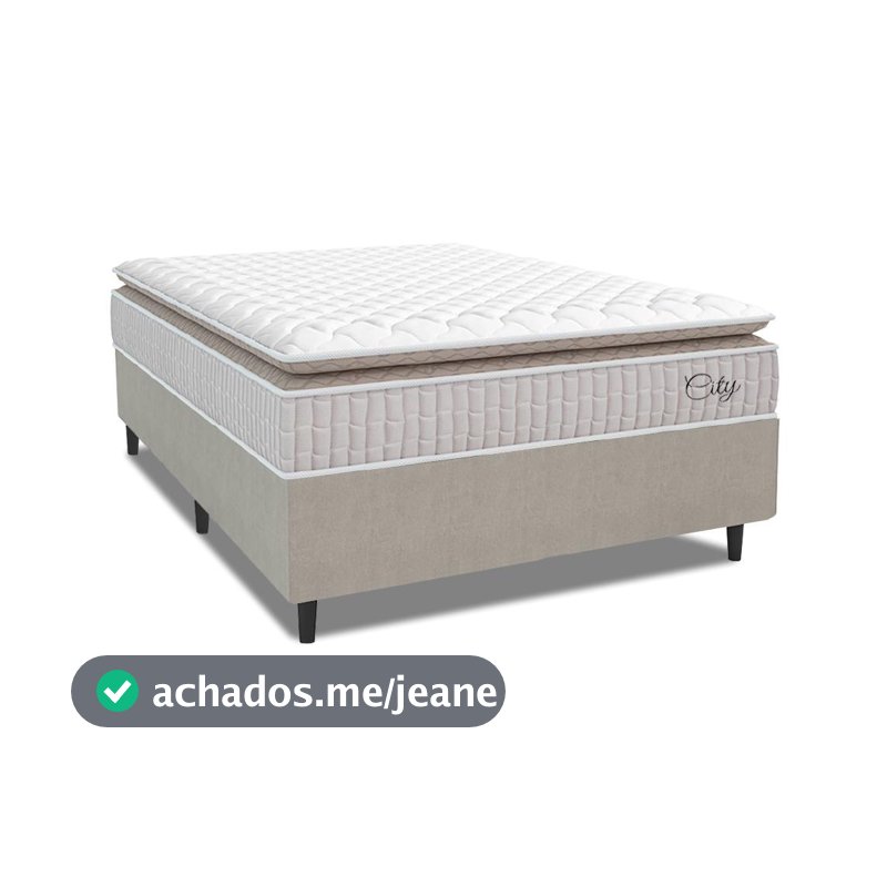 Cama Box Colchão Casal Molas Ensacadas City Pillow Top 138x188x61cm Branco / Bege Hellen
