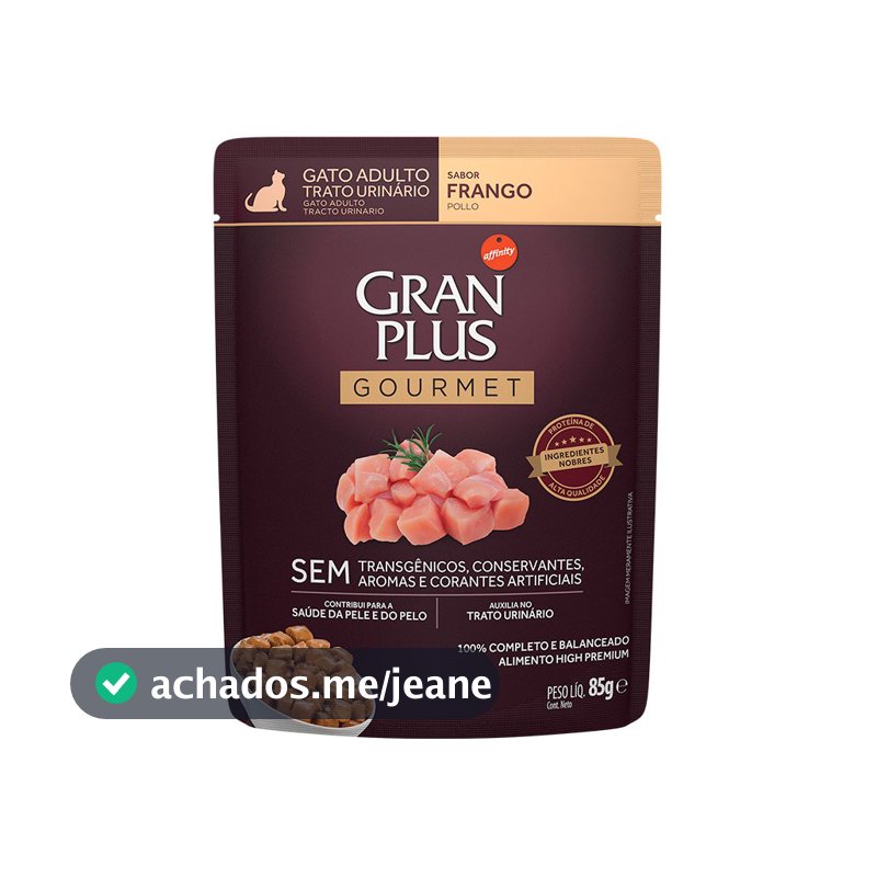 Ração Úmida Sachê GranPlus Gourmet Gatos Adultos Trato Urinário Frango 85g