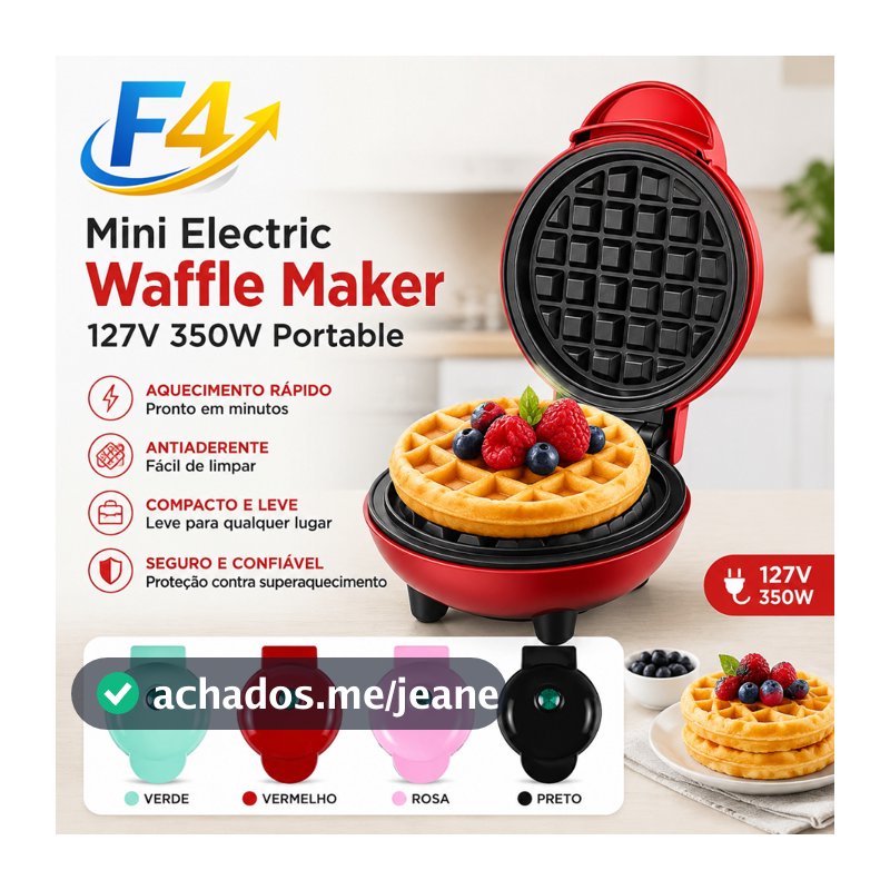 Mini Máquina De Waffle 127V 350W Chapas Antiaderentes