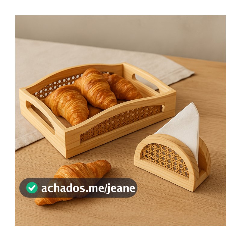 Kit Bandeja e Porta Guardanapo em Madeira Pinus – Decoração Estilo Farmhouse Mesa Posta