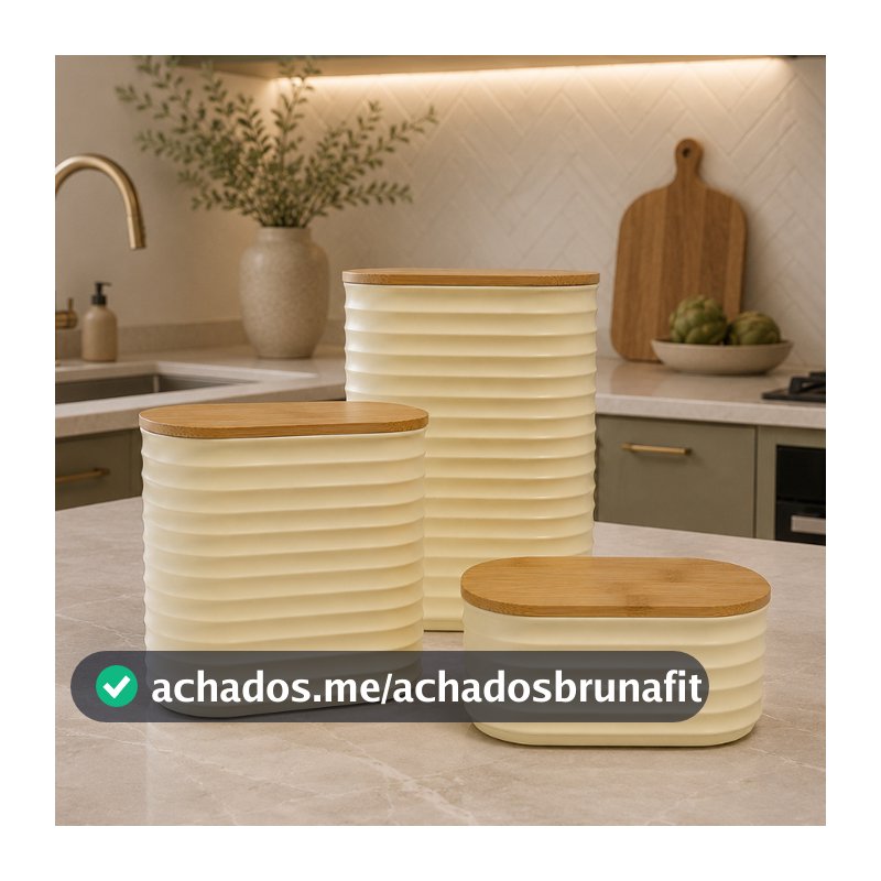 Kit Potes Herméticos para Mantimentos com Tampa de Bambu Organizador Premium Cozinha