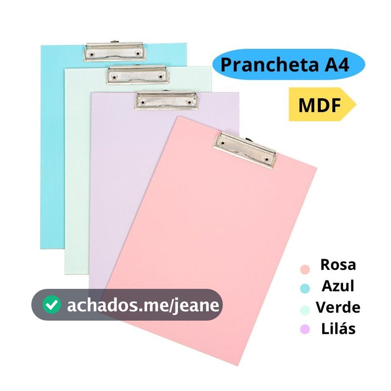 Prancheta A4 Colorida Mdf Com Oficio Prendedor De Metal Eficiente 33cm x 23cm Stalo