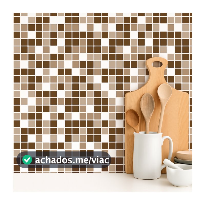 Papel de Parede Adesivo Lavável Decoração Pastilhas Azulejo Para Cozinha Marrom Xadrez 3D