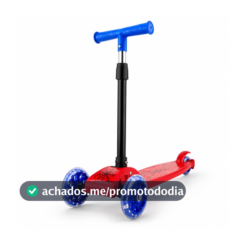 Patinete Infantil Spider 3 Rodas Dobrável Guidão Ajustável 3+ Anos - Vermelho e Azul