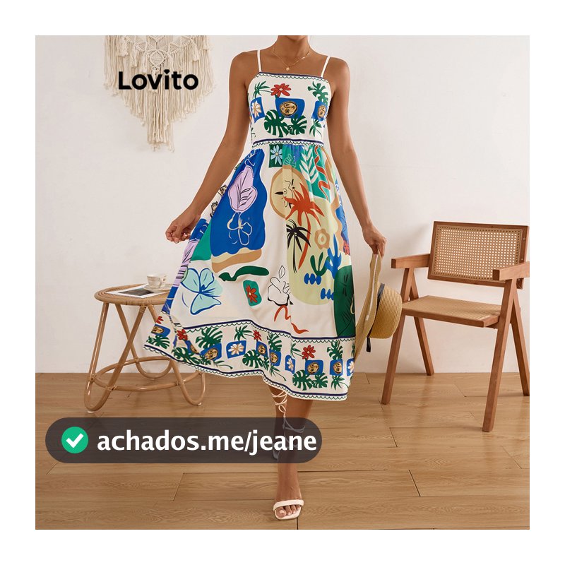 Lovito x Glenda Vestido Boho Pop Art Print Padrão Vestido Para Mulheres LBL17611