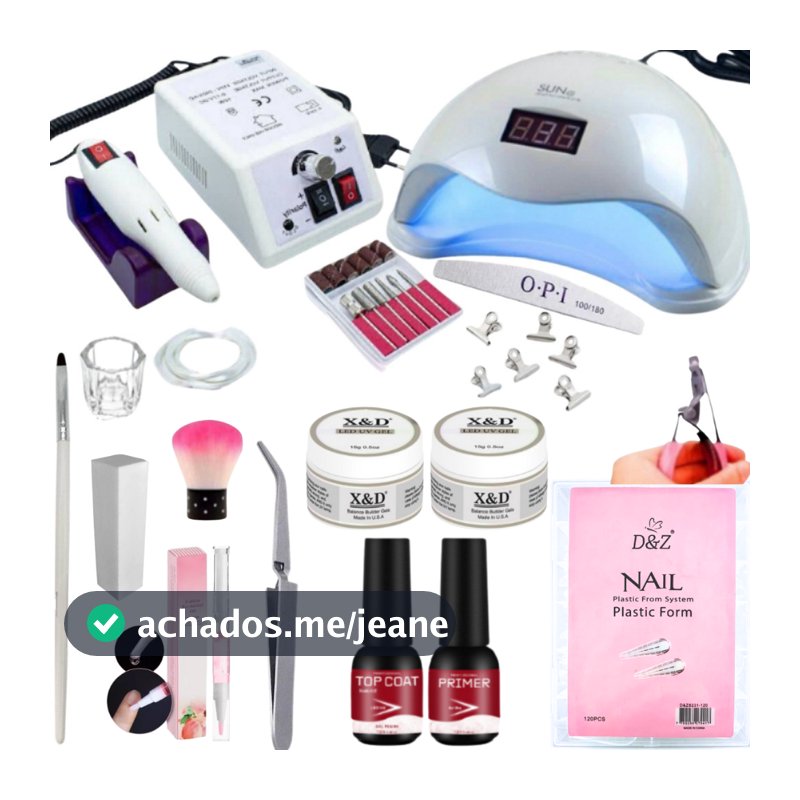 Kit Completo Alongamento Unha Gel e Fibra com Lixadeira Elétrica Mercedes 20.000 RPM – Profissional Manicure