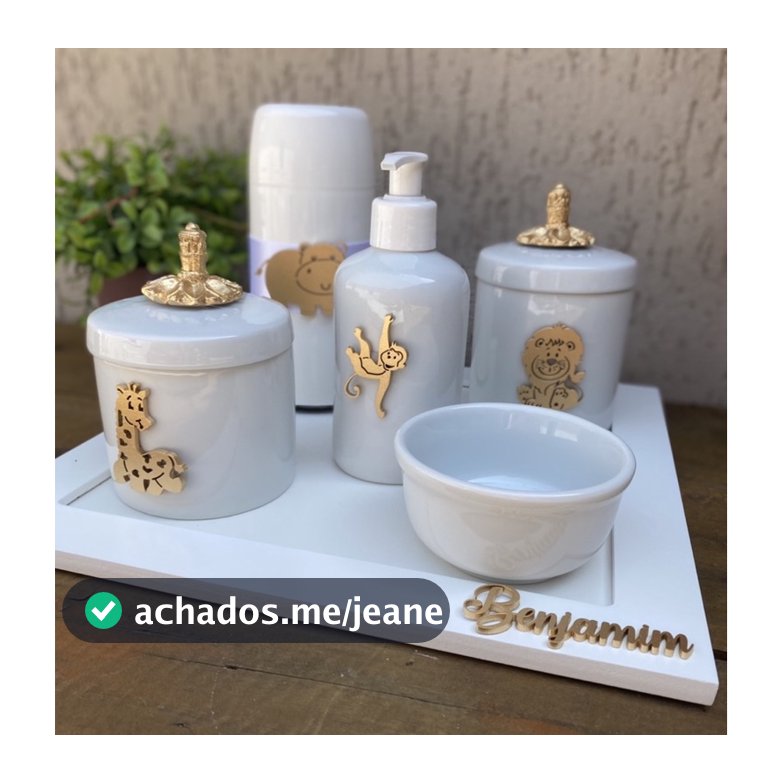 Kit higiene  safari porcelana com nome para decoração